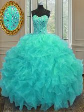 Fabulous Ball Gowns Quinceanera Gowns Aqua Blue Sweetheart Organza Sleeveless Floor Length Lace Up