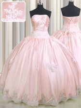 Glorious Baby Pink Lace Up Quinceanera Dress Beading and Appliques Sleeveless Floor Length