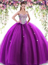 Graceful Floor Length Eggplant Purple 15th Birthday Dress Sweetheart Sleeveless Lace Up