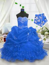Low Price Blue Sweetheart Lace Up Beading and Ruffled Layers and Pick Ups Little Girls Pageant Dress Sleeveless