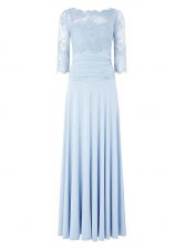Admirable Silk Like Satin Bateau 3 4 Length Sleeve Zipper Lace Prom Dress in Light Blue