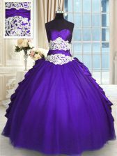  Purple Ball Gowns Taffeta and Tulle Sweetheart Sleeveless Beading and Lace and Appliques and Ruching and Pick Ups Floor Length Lace Up Quince Ball Gowns