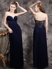 Sleeveless Chiffon Floor Length Zipper Prom Dress in Navy Blue with Appliques