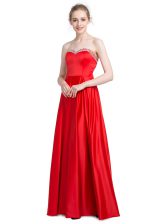 Classical Sweetheart Sleeveless Zipper Prom Gown Red Elastic Woven Satin