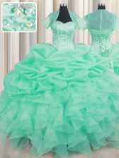 Superior Apple Green Sleeveless Floor Length Beading and Ruffles and Pick Ups Lace Up Quinceanera Dress