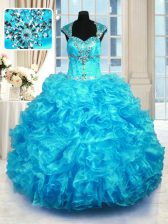 Top Selling Cap Sleeves Beading and Ruffles Lace Up Sweet 16 Quinceanera Dress