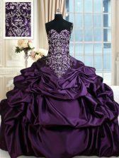 Pretty Purple Lace Up Quinceanera Gown Beading and Embroidery and Pick Ups Sleeveless Floor Length