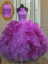 Glamorous Strapless Sleeveless 15 Quinceanera Dress Floor Length Beading and Ruffles Multi-color Organza