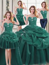 Sweet Four Piece Sleeveless Lace Up Floor Length Beading and Ruffles and Pick Ups Ball Gown Prom Dress