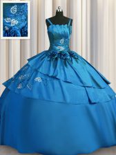 Attractive Teal Ball Gowns Satin Spaghetti Straps Sleeveless Beading and Embroidery Floor Length Lace Up Quinceanera Gown