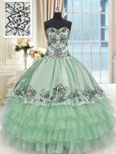  Beading and Embroidery and Ruffled Layers Quinceanera Dress Apple Green Lace Up Sleeveless Floor Length