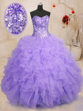 Cute Organza Sweetheart Sleeveless Lace Up Beading and Ruffles Sweet 16 Dress in Lavender