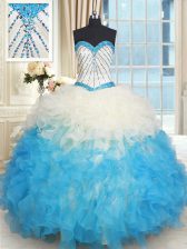 Enchanting Organza Sweetheart Sleeveless Lace Up Beading and Ruffles Sweet 16 Dress in Multi-color