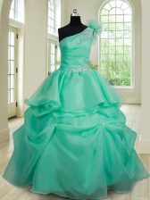  One Shoulder Sleeveless Beading and Hand Made Flower Lace Up Sweet 16 Quinceanera Dress