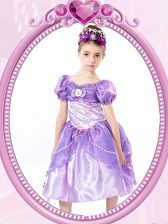 Custom Design Clasp Handle Organza Short Sleeves Tea Length Flower Girl Dresses for Less and Beading and Bowknot