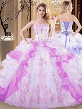 Exquisite Multi-color Organza Lace Up Quinceanera Gowns Sleeveless Floor Length Embroidery and Ruffled Layers