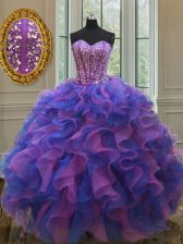 Sophisticated Multi-color Sweetheart Neckline Beading and Ruffles 15 Quinceanera Dress Sleeveless Lace Up