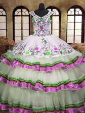 Wonderful Floor Length Lace Up Ball Gown Prom Dress Multi-color for Military Ball and Sweet 16 and Quinceanera with Embroidery and Ruffled Layers