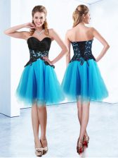 Ideal Mini Length Lace Up Dress for Prom Baby Blue for Prom and Party with Appliques