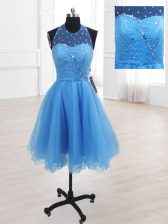  Organza High-neck Sleeveless Lace Up Sequins Prom Dresses in Baby Blue