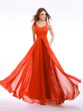 Dramatic Empire Prom Evening Gown Orange Red Straps Chiffon Sleeveless Floor Length Zipper