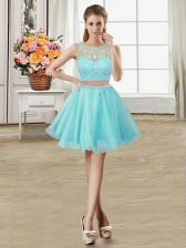  Scoop Aqua Blue Sleeveless Beading Mini Length Homecoming Dress