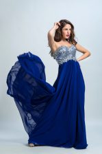 Sophisticated Royal Blue Chiffon Zipper Sweetheart Sleeveless With Train Prom Dresses Brush Train Beading