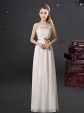  See Through Empire Court Dresses for Sweet 16 White Scoop Chiffon Sleeveless Floor Length Lace Up