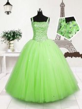 Enchanting Floor Length Apple Green Little Girls Pageant Dress Wholesale Tulle Sleeveless Beading and Sequins