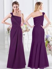  One Shoulder Purple Side Zipper Vestidos de Damas Ruching Sleeveless Floor Length