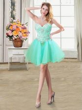 Latest A-line Prom Dress Apple Green Sweetheart Organza Sleeveless Mini Length Lace Up