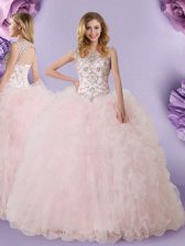  Baby Pink Scoop Lace Up Lace Sweet 16 Dress Sleeveless