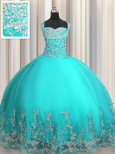  Aqua Blue Sweetheart Neckline Beading and Appliques Sweet 16 Quinceanera Dress Sleeveless Lace Up
