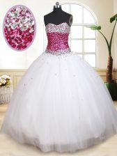 Glorious White Sleeveless Floor Length Beading Lace Up 15th Birthday Dress