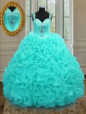 Dramatic Ball Gowns Quinceanera Gowns Aqua Blue Straps Organza Sleeveless Floor Length Zipper