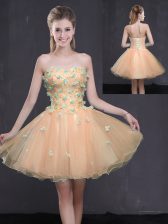 Delicate Mini Length Peach Prom Dress Sweetheart Sleeveless Lace Up
