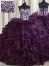  Dark Purple Sleeveless Beading and Ruffles Floor Length Sweet 16 Dress