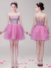  Lilac Tulle Lace Up Homecoming Dress Sleeveless Mini Length Beading