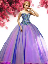 Wonderful Tulle Sweetheart Sleeveless Lace Up Beading Quinceanera Gown in Multi-color