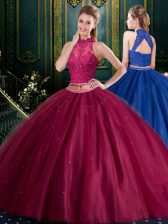  Halter Top Sleeveless Lace Up Floor Length Appliques 15 Quinceanera Dress
