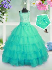 Top Selling Sleeveless Beading and Ruffled Layers Lace Up Child Pageant Dress
