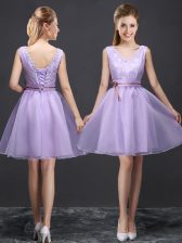 Glorious Organza Sleeveless Mini Length Damas Dress and Lace and Appliques and Belt