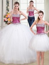  Three Piece Sleeveless Beading Lace Up Quince Ball Gowns