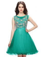 Scoop Turquoise Organza Zipper Homecoming Dress Sleeveless Mini Length Embroidery