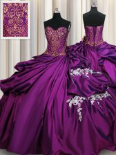 Modern Purple Lace Up Sweetheart Beading and Appliques Quinceanera Gowns Taffeta Sleeveless