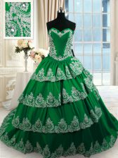  Sweetheart Sleeveless Taffeta Ball Gown Prom Dress Beading and Appliques and Ruffled Layers Court Train Lace Up