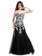  Black Sleeveless Beading and Lace Floor Length Dress for Prom