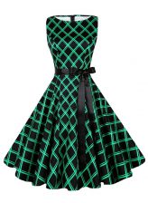 Customized Scoop Sleeveless Knee Length Sashes ribbons and Pattern Zipper with Green