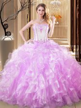  Lilac Quince Ball Gowns Military Ball and Sweet 16 and Quinceanera with Embroidery and Ruffles Strapless Sleeveless Lace Up