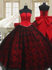 Dazzling Red Strapless Neckline Beading and Bowknot Quinceanera Gowns Sleeveless Lace Up